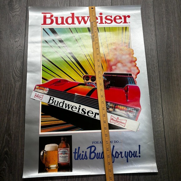 Vintage Budweiser Bud Light Poster 1980s DeLorean RARE Racing Advert - Picture 5 of 6
